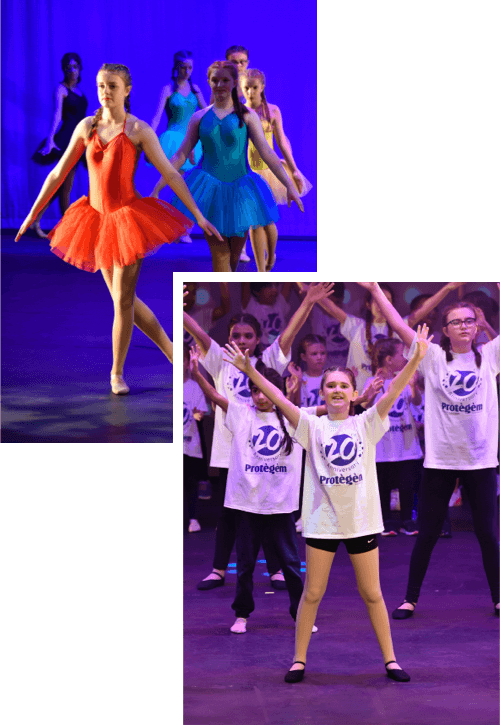 Children dancing on stage performing ballet and street dance